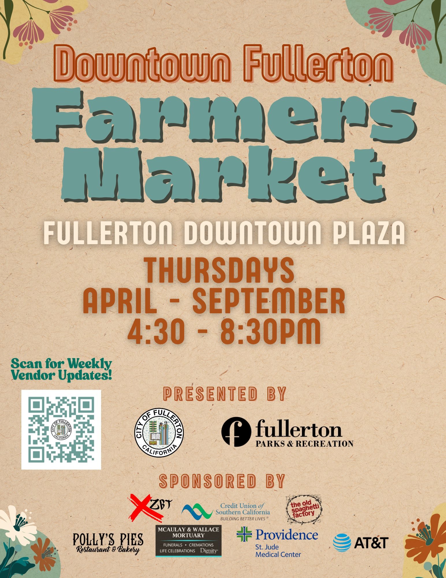 Downtown Fullerton Farmers Market 2025 book signing flyer.